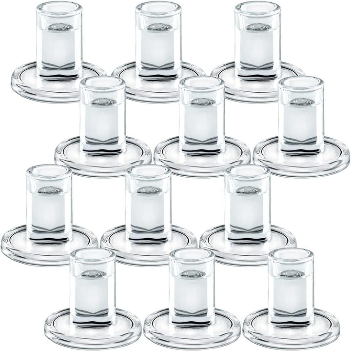 Clear Thick Glass Taper Candle Holders Set Minimalist Cylinder Base Bowlift