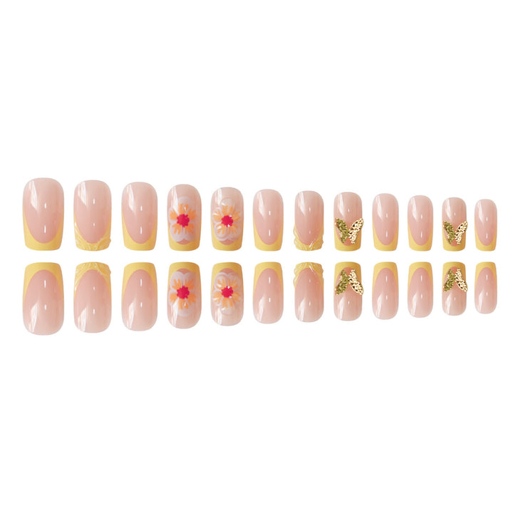 Artistic Floral Press-On Nail Design Bowlift