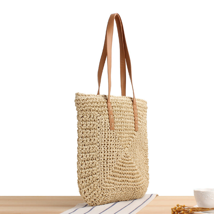 Handbag Made of Braided Natural Material with Soft Leather Handles Bowlift