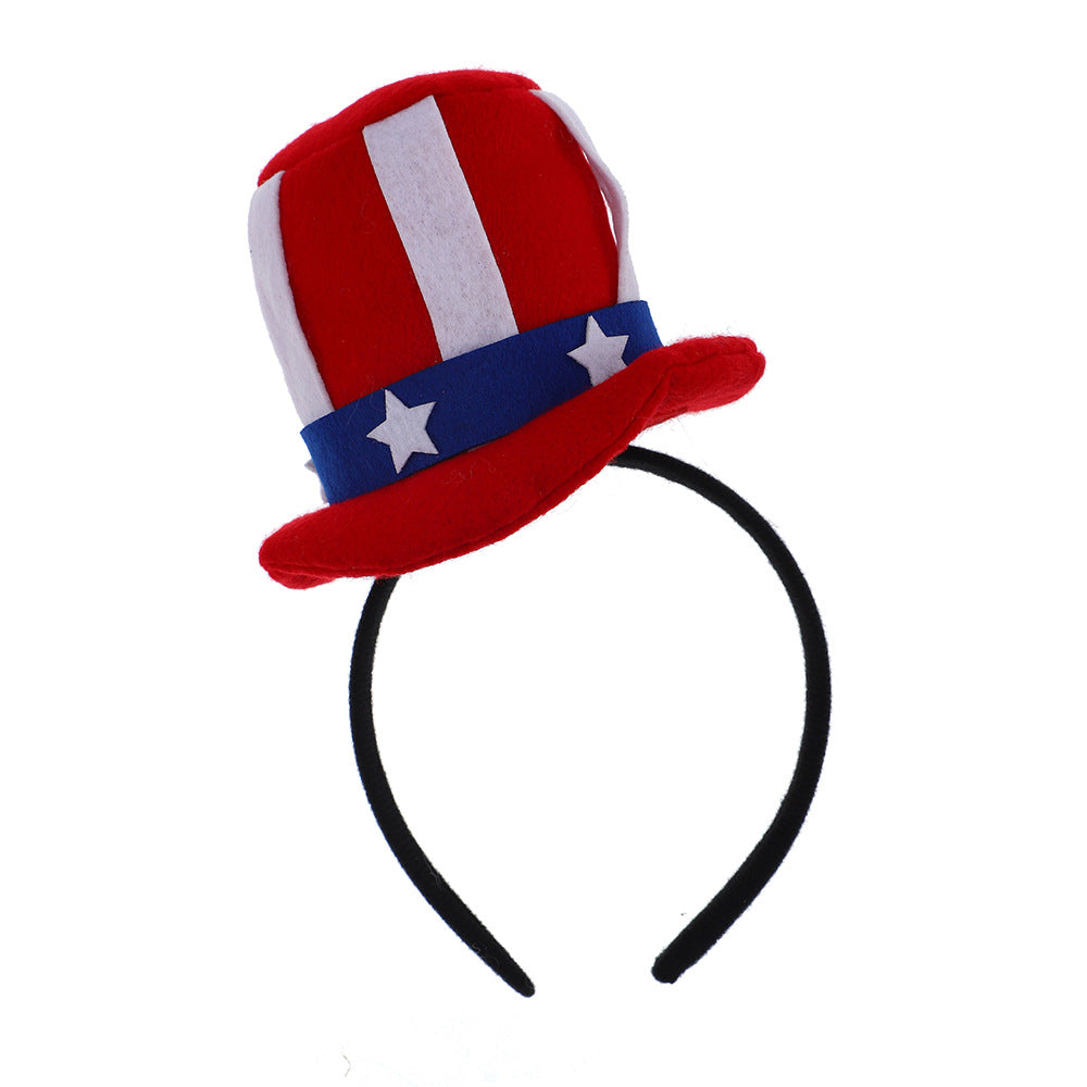 Unisex nan Party hairband with mini top hat and patriotic star ribbon Bowlift
