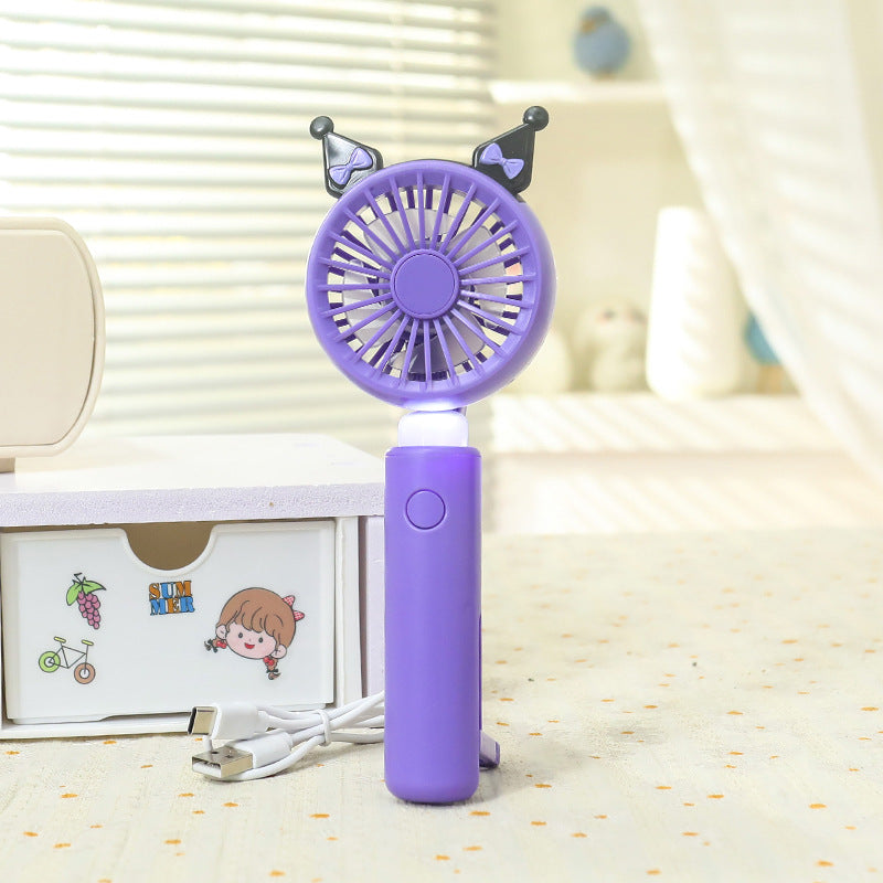 Women Portable Mini Handheld Fan with Light Function Bowlift
