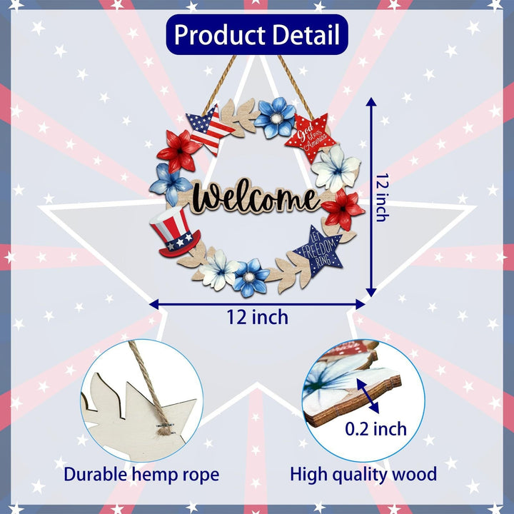 Unisex nan more patriotic wooden door wreath with star and heart motifs and hanging rope Bowlift