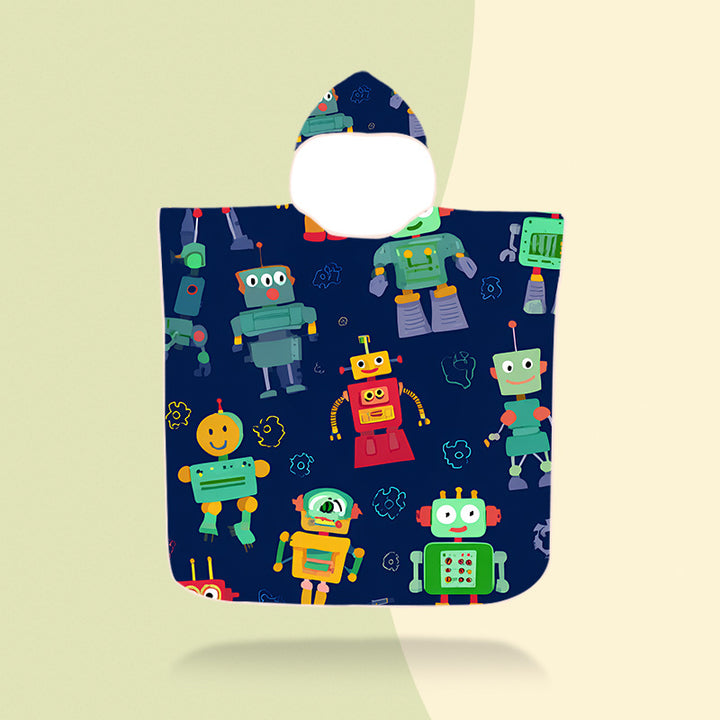 colorful hooded poncho with robot motif Bowlift