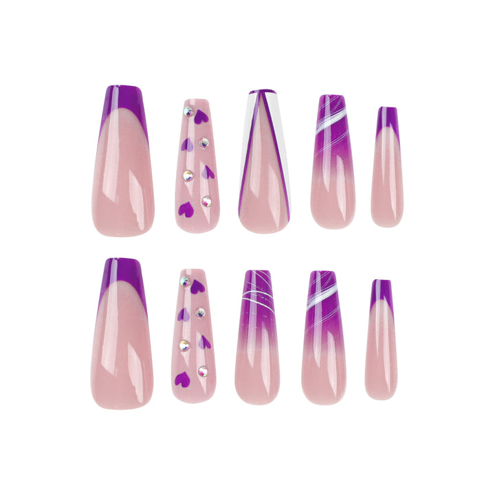Artistic Gel Nails with Hearts and Gradient Bowlift