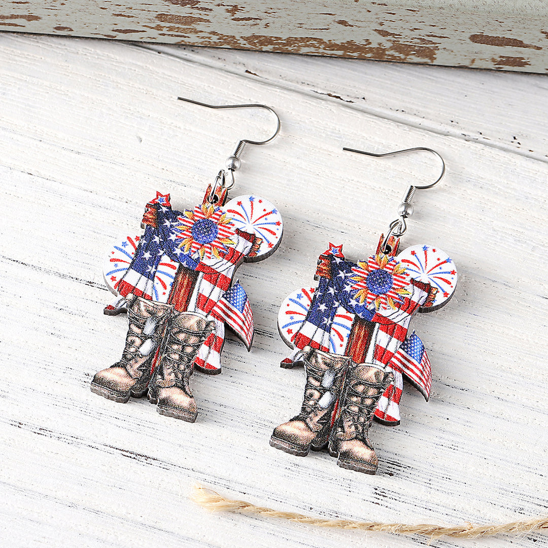 Ladies leather boot charm earrings made of lightweight wood with fish hook closure Bowlift