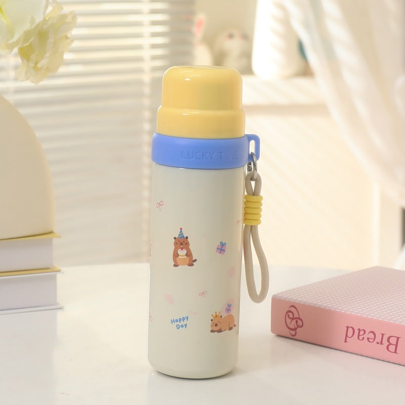Women's insulated drinking bottle with playful animal design and practical carrying strap Bowlift