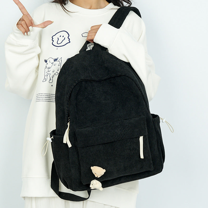 Corduroy Textured Casual School Backpack Bowlift
