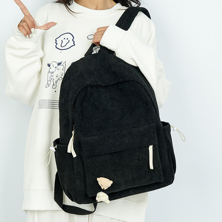 Corduroy Textured Casual School Backpack Bowlift