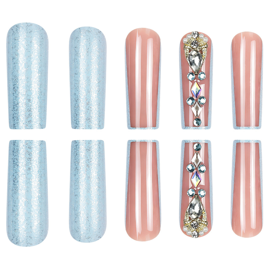 Decorative Long Press-On Nails with Gem Accents Bowlift