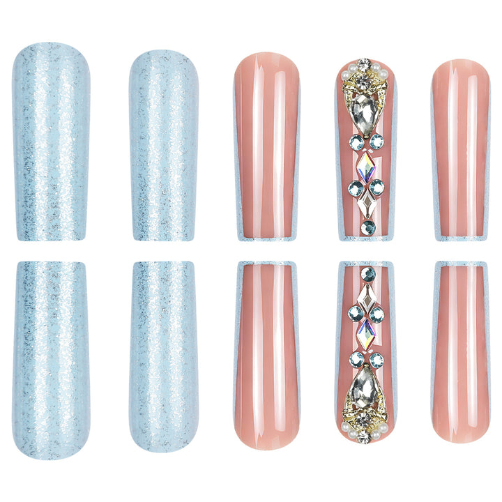 Decorative Long Press-On Nails with Gem Accents Bowlift