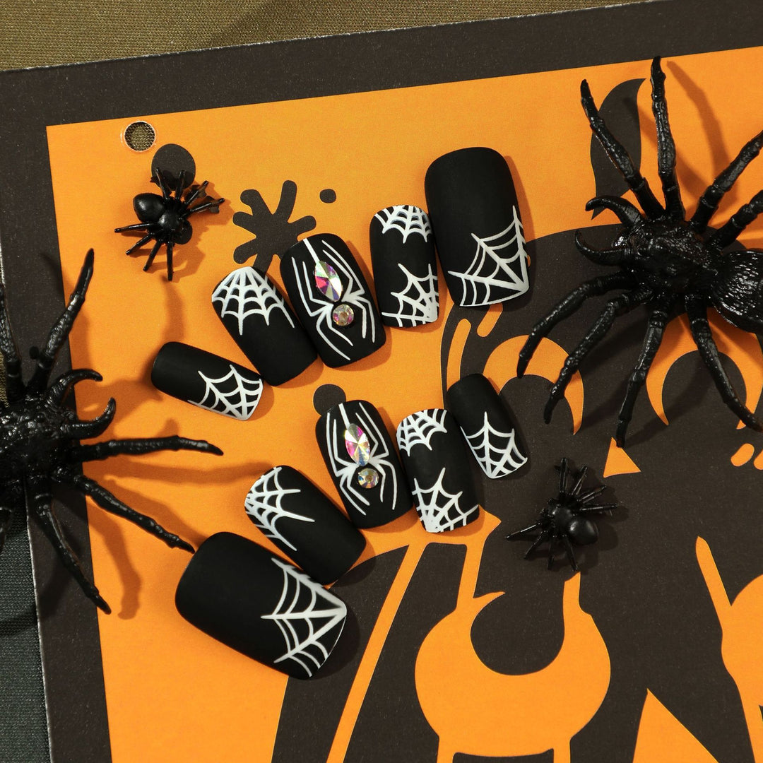 Artful Nail Extensions with Spider and Spider Web Design Bowlift