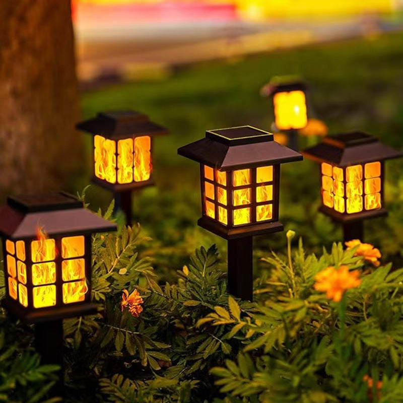 Solar Flame-Effect Garden Pathway Stake Lanterns With Weatherproof ABS Housing And Warm LED Glow Bowlift