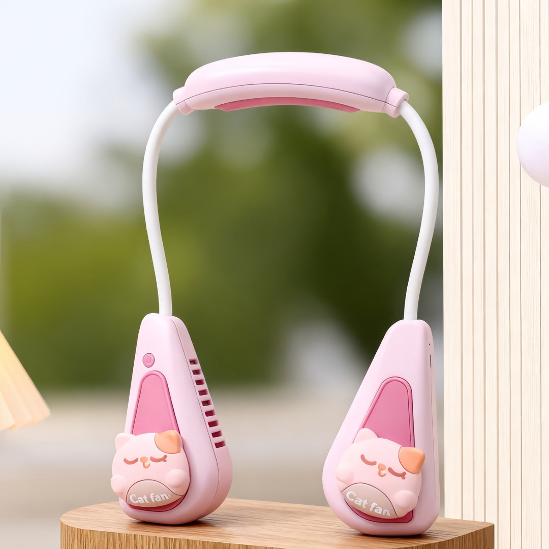 Ladies Portable Neck Fan with Cute Animal Design Bowlift