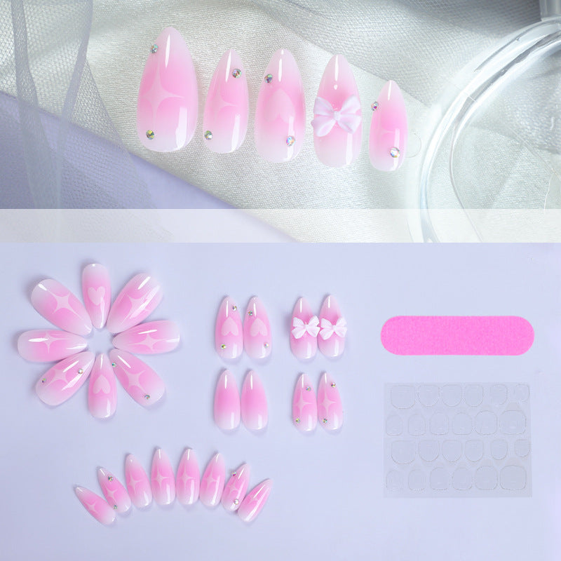 Decorative Press-On Nail Set with Heart and Bow Design Bowlift
