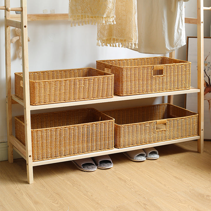 Handwoven Rectangular Storage Basket with Cut-Out Handles Bowlift