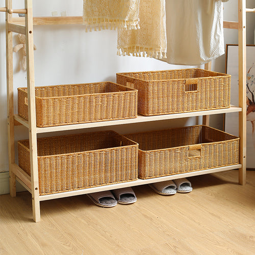 Handwoven Rectangular Storage Basket with Cut-Out Handles Bowlift