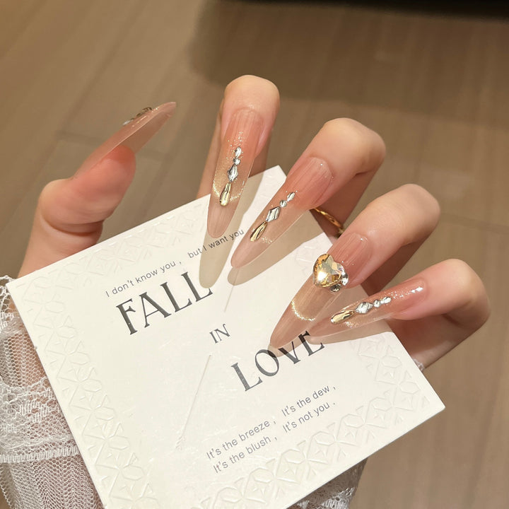 Elegant Rhinestone-Embellished Long Press-On Nail Extensions Bowlift