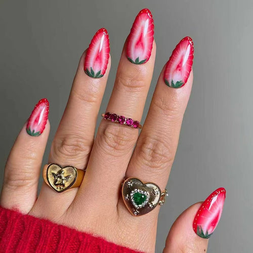 Artificial nail set with detailed strawberry design Bowlift
