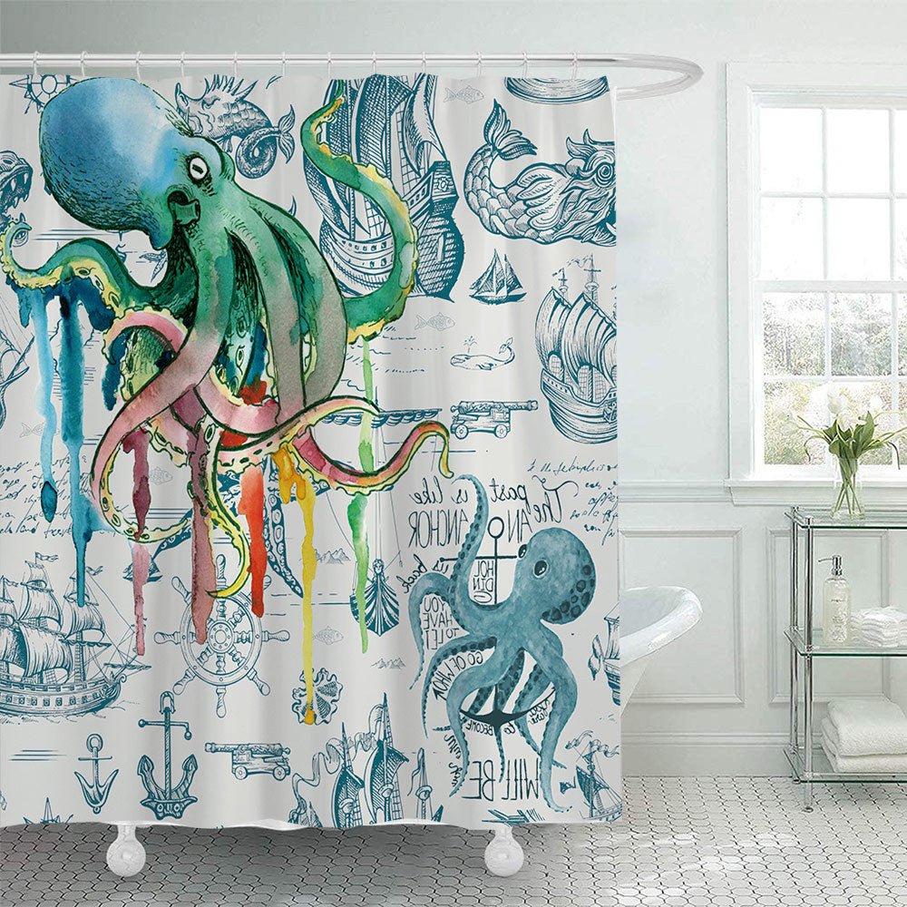 Coastal Pattern Shower Curtain Bowlift