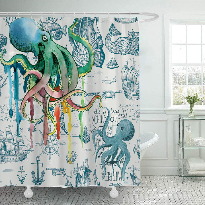 Coastal Pattern Shower Curtain Bowlift