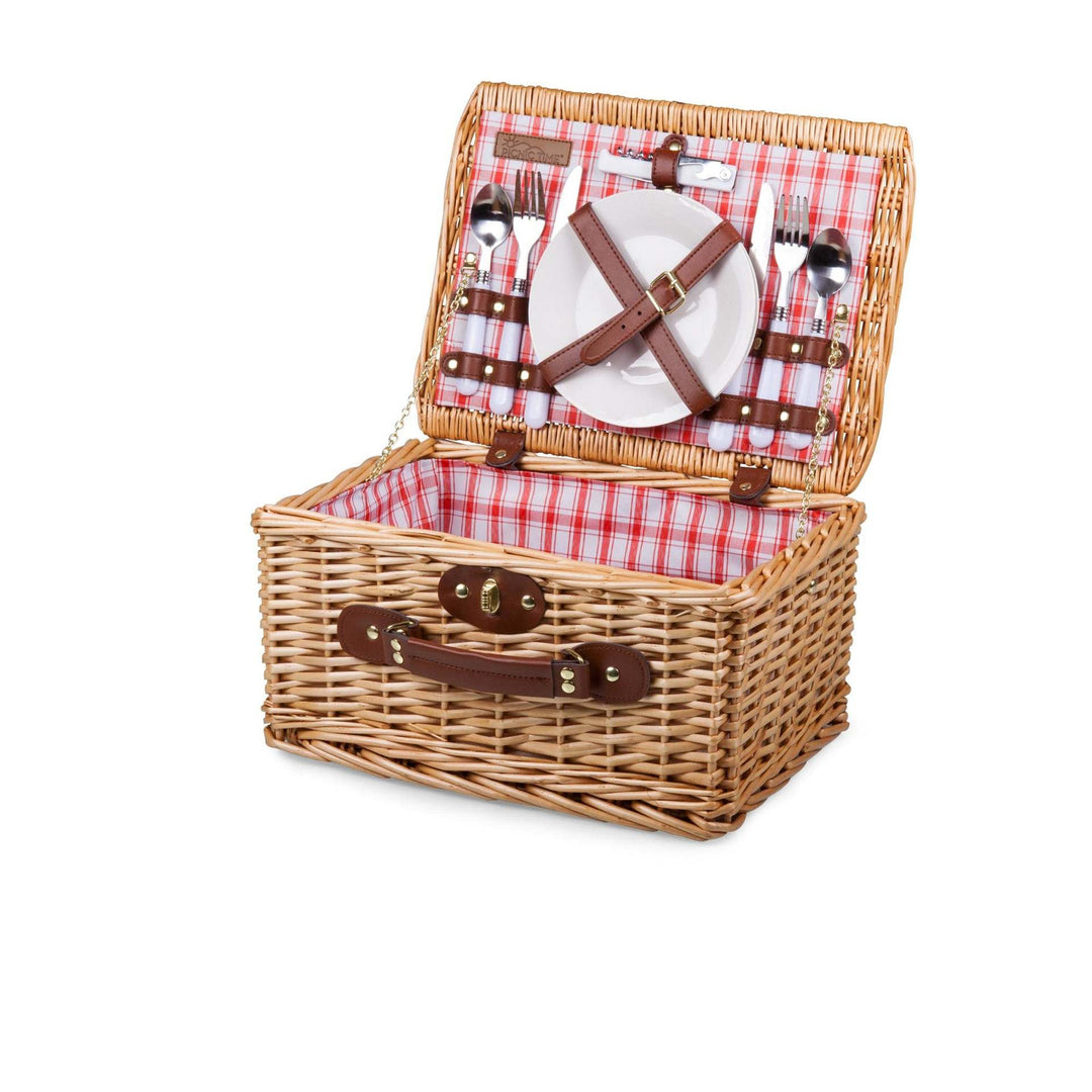 Women's picnic basket with integrated dish set and decorative inner lining Bowlift