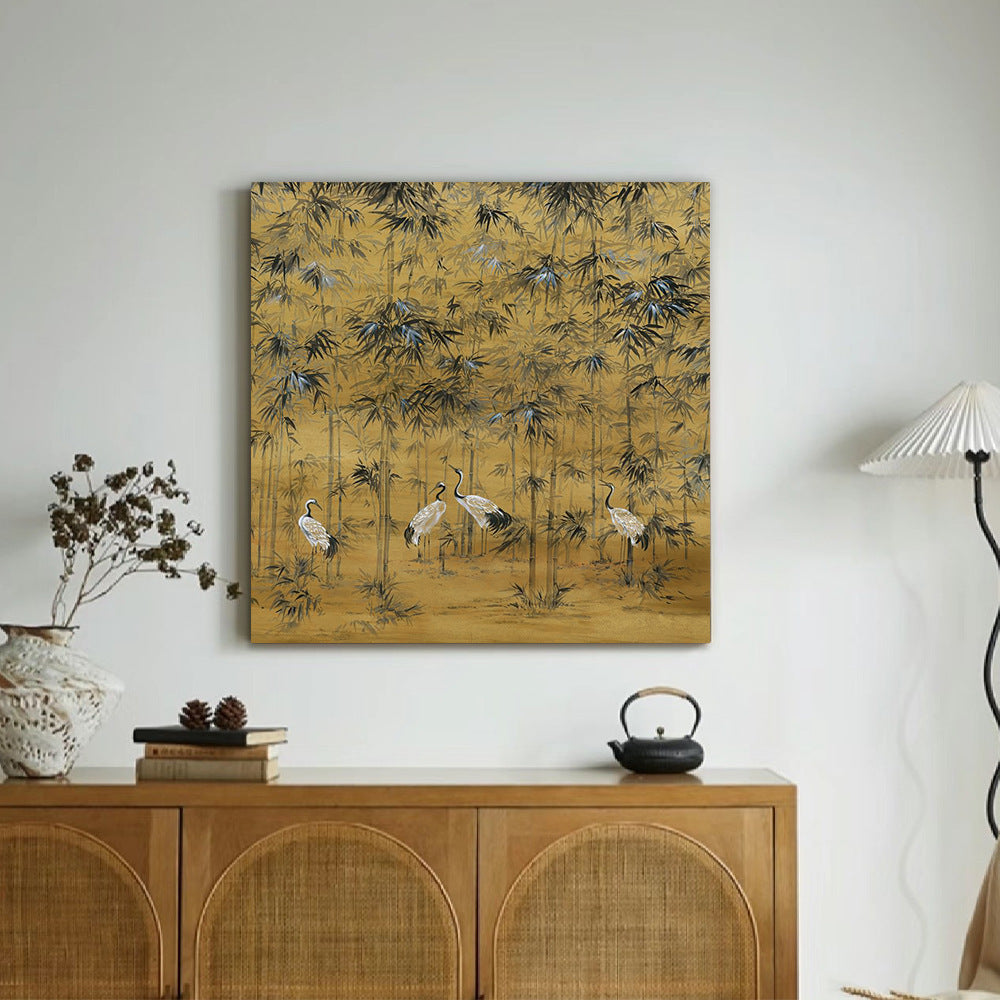 Framed Bamboo and Crane Wall Art