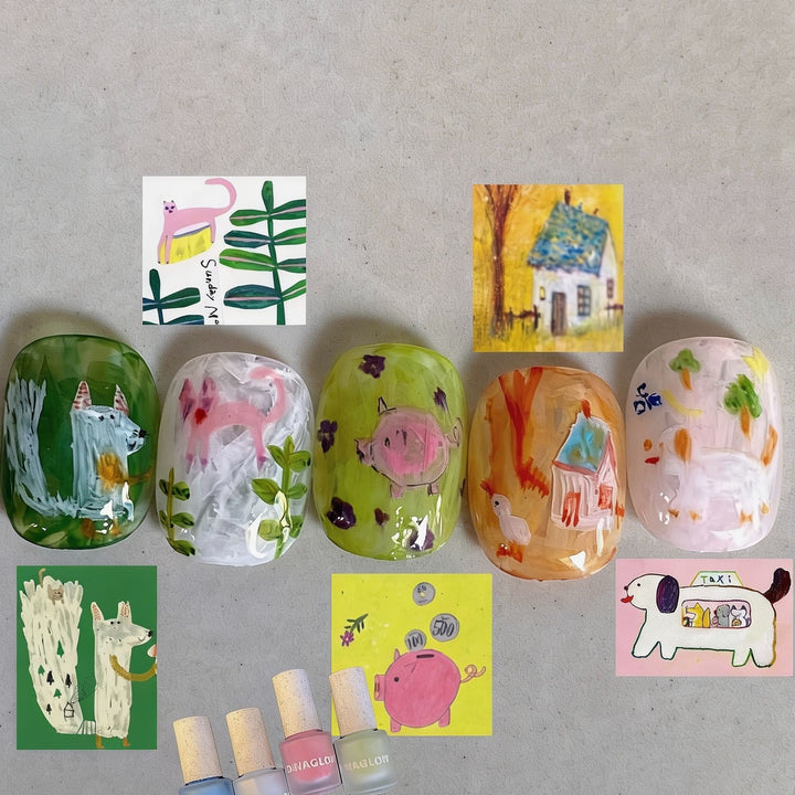 Artistic Cat-Themed Press-On Nail Art Set Bowlift