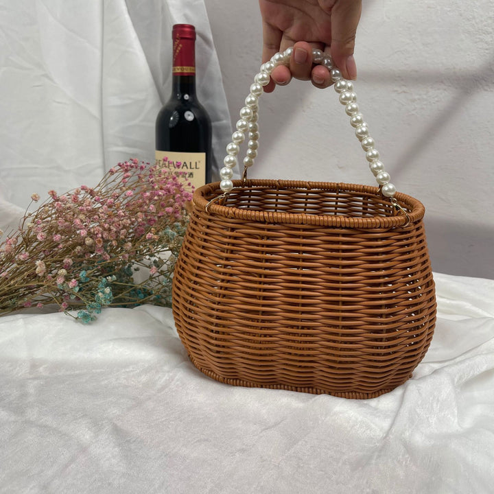 Women's stylish rattan container with pearl handle Bowlift