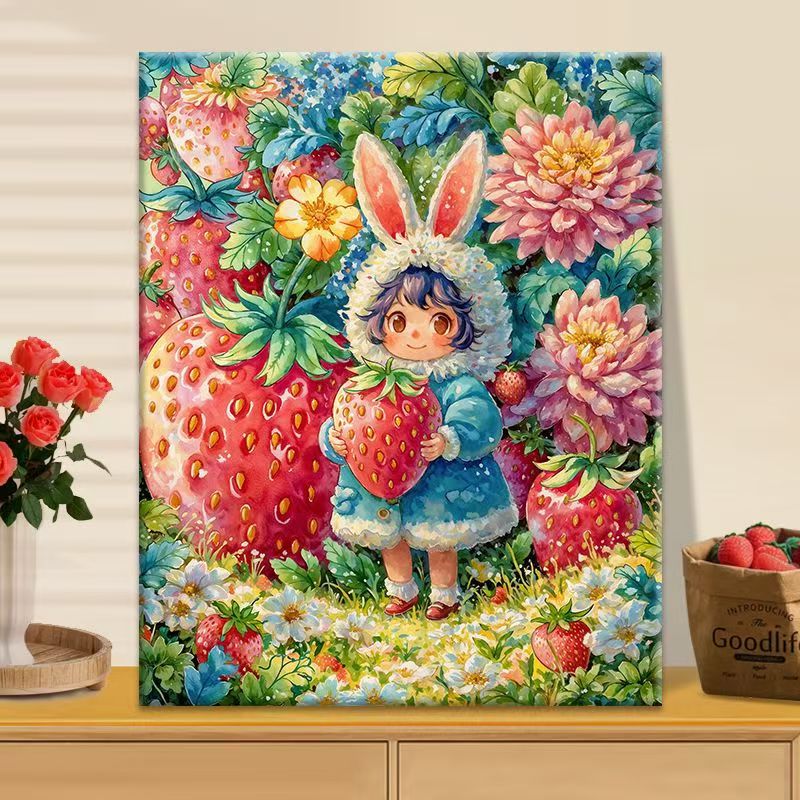 Whimsical Strawberry Garden Canvas Art Bowlift