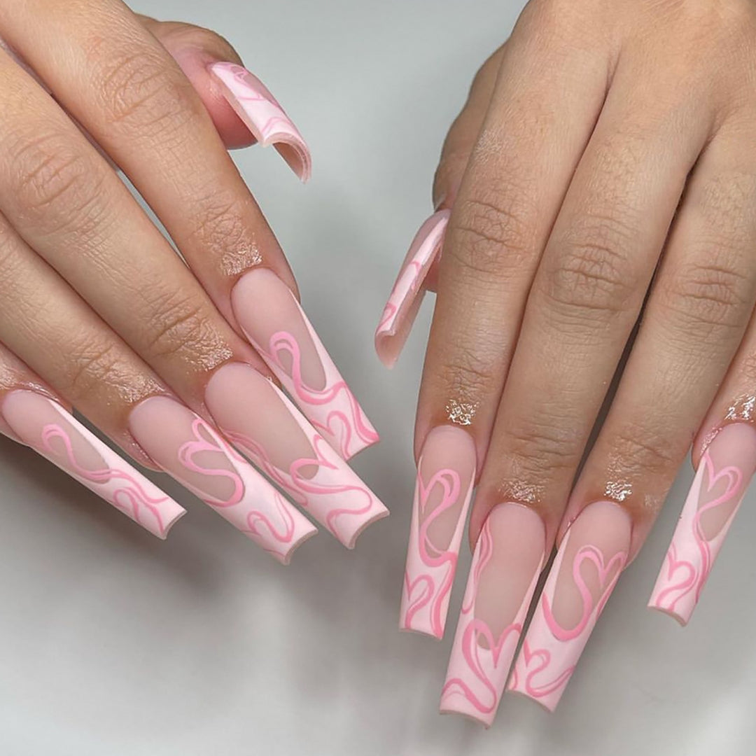 Long Press-On Nail Art Set with Heart Design Bowlift