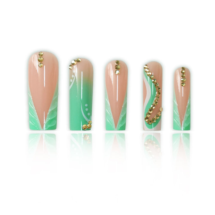 Decorative Press-On Nail Art Set with Rhinestone Accents Bowlift