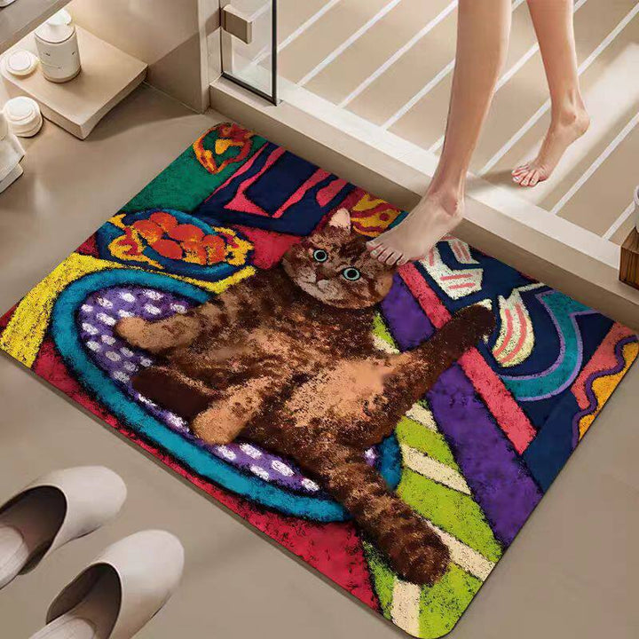 Cartoon Cat-Themed Bath Mat Bowlift