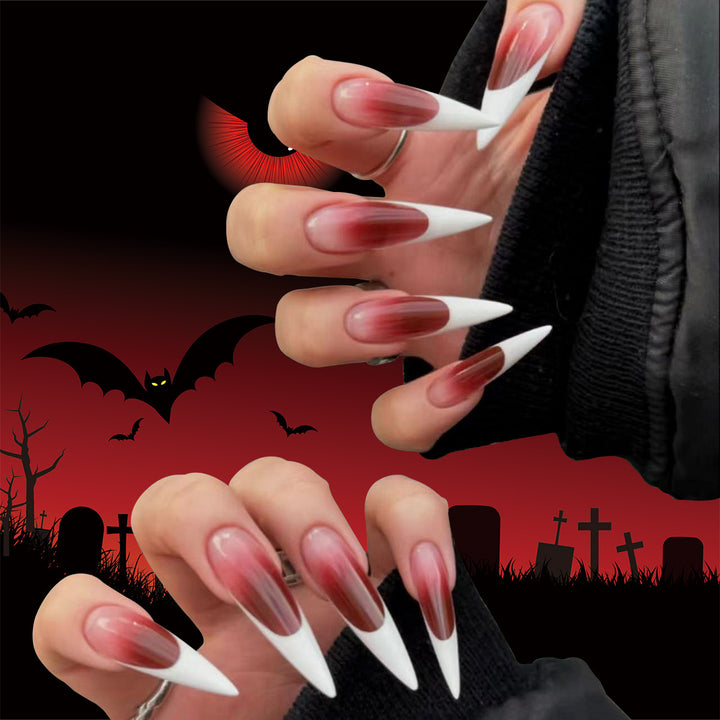 Creative Stiletto Nail Art with Blood Red Accents Bowlift