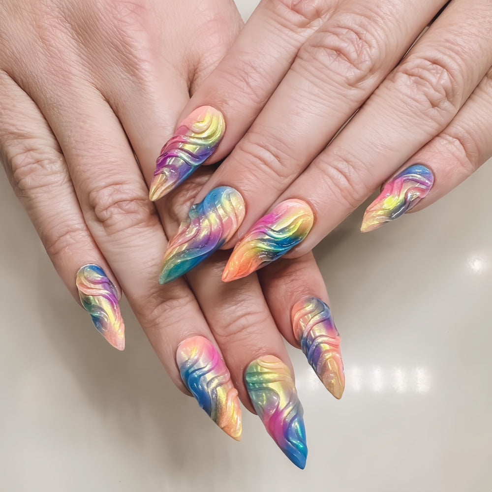 Gradient Color Artificial Nails Bowlift