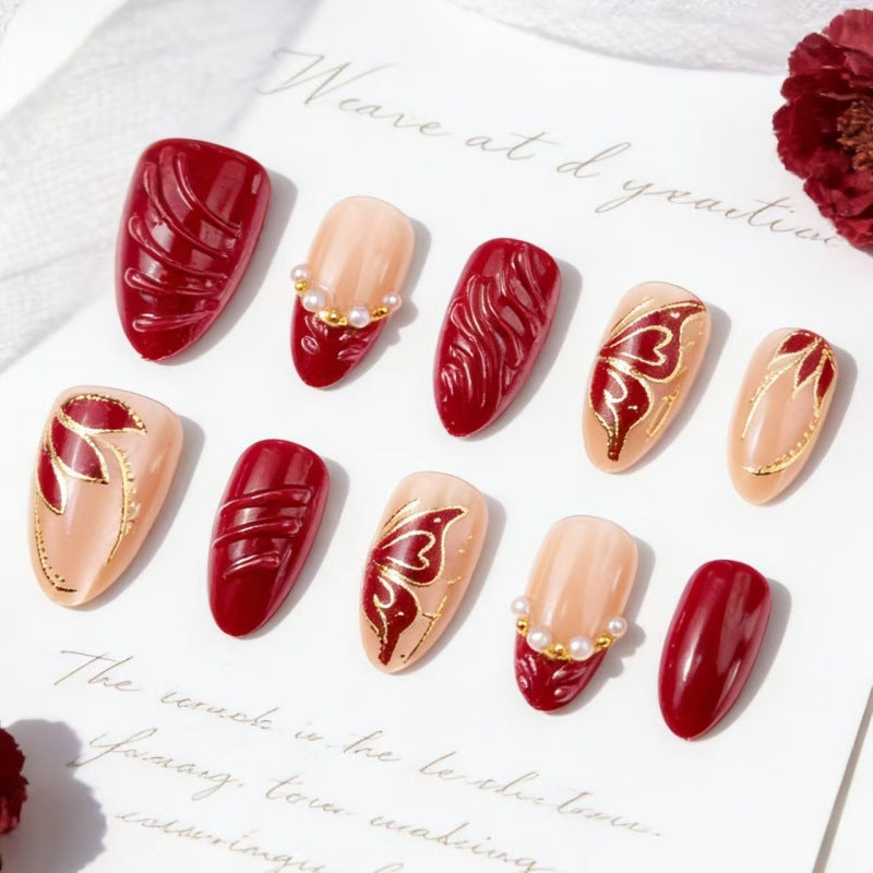 Artistic Floral and Star-Embellished Press-On Nail Set Bowlift