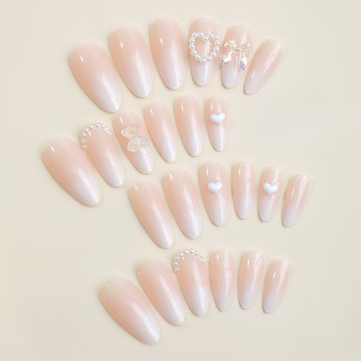 Elegant Press-On Nail Set with Decorative Floral Accents Bowlift