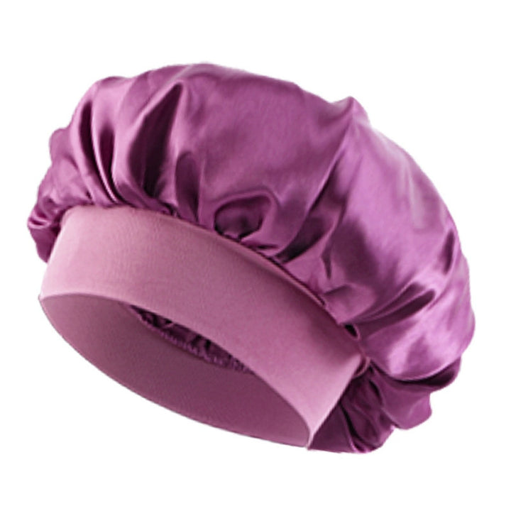 Satin sleep bonnet with wide protective elastic band Bowlift