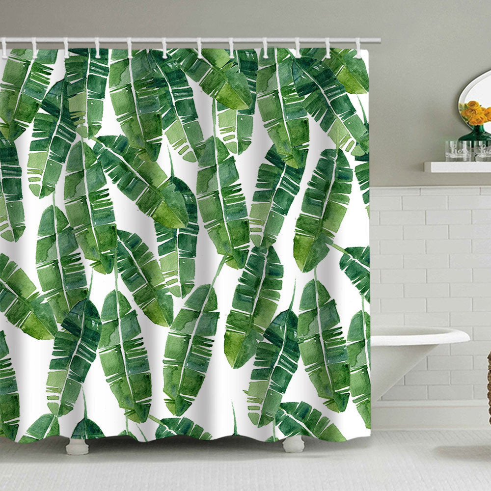 Tropical Leaf Print Shower Curtain Bowlift