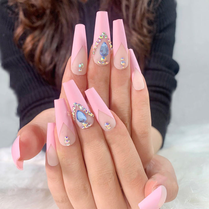 Artful glitter nail extensions with aqua accents Bowlift