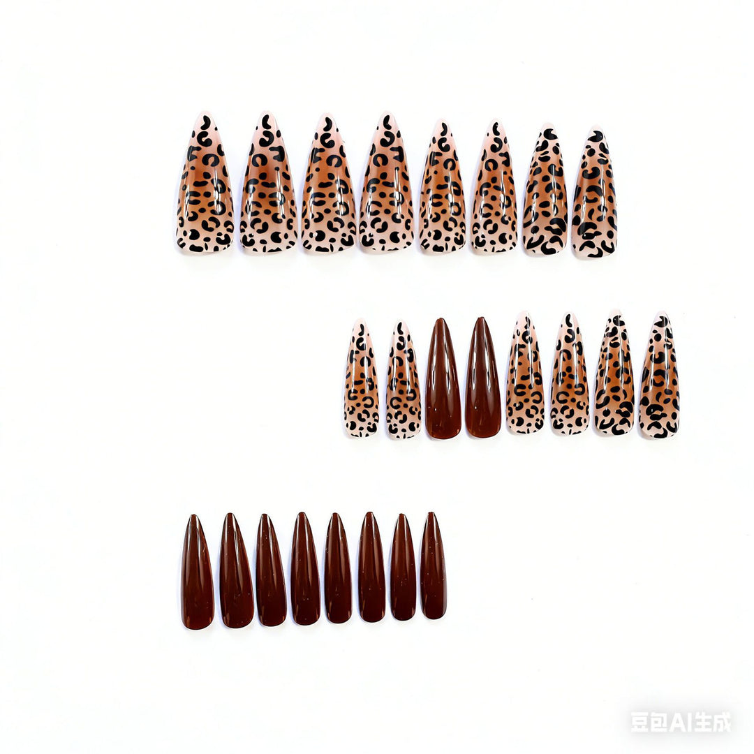 Artistic Stiletto Nail Extensions with Leopard Design Bowlift