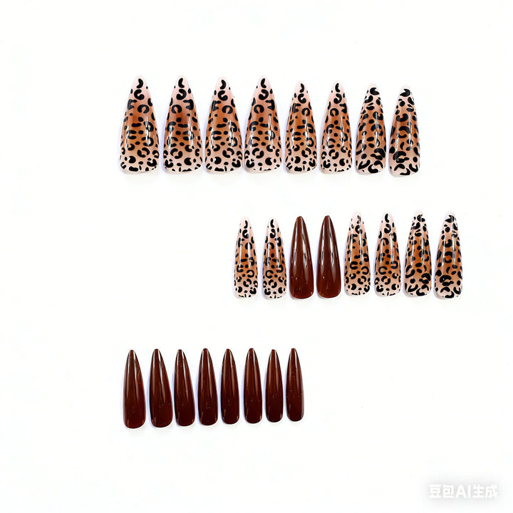 Artistic Stiletto Nail Extensions with Leopard Design Bowlift