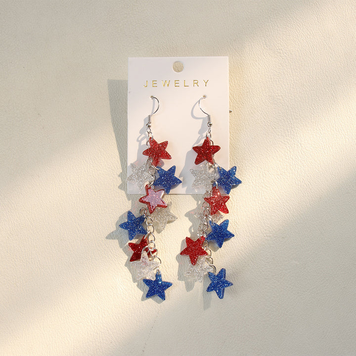 Ladies nan long glitter earrings with multi-layered star cascade Bowlift