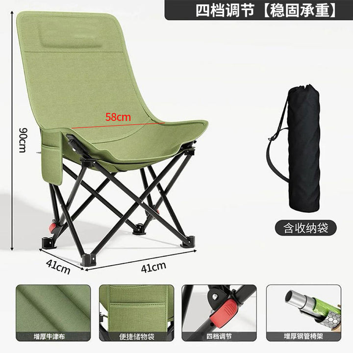 Portable heavy-duty folding camping chair with high-back breathable canvas, adjustable recline and carry bag Bowlift