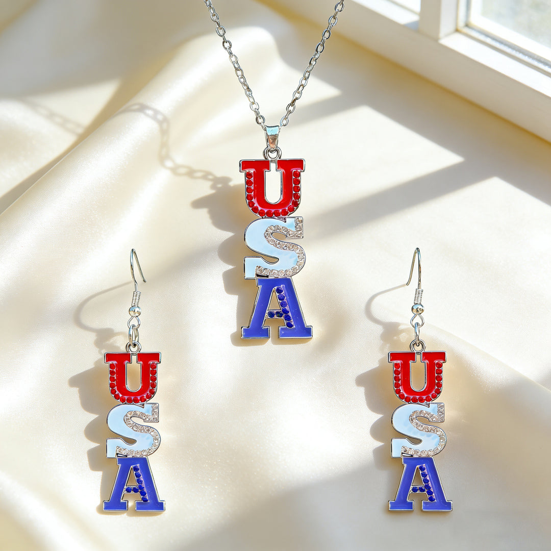 Women's patriotic jewelry set with flip-flop pendant made of enamel and crystal embellishment Bowlift