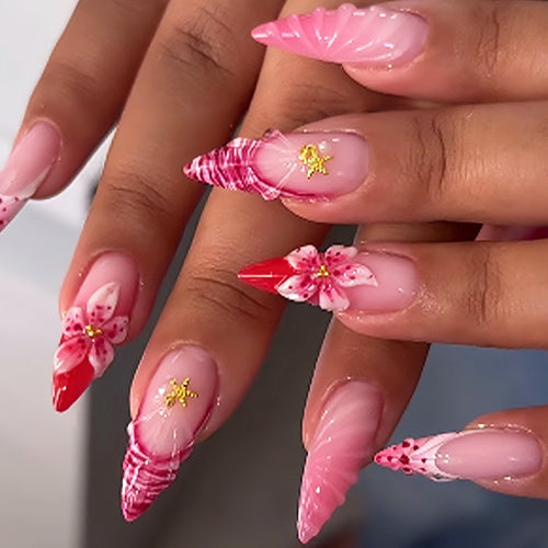 Acrylic nail set with luxurious glitter and flower accents Bowlift