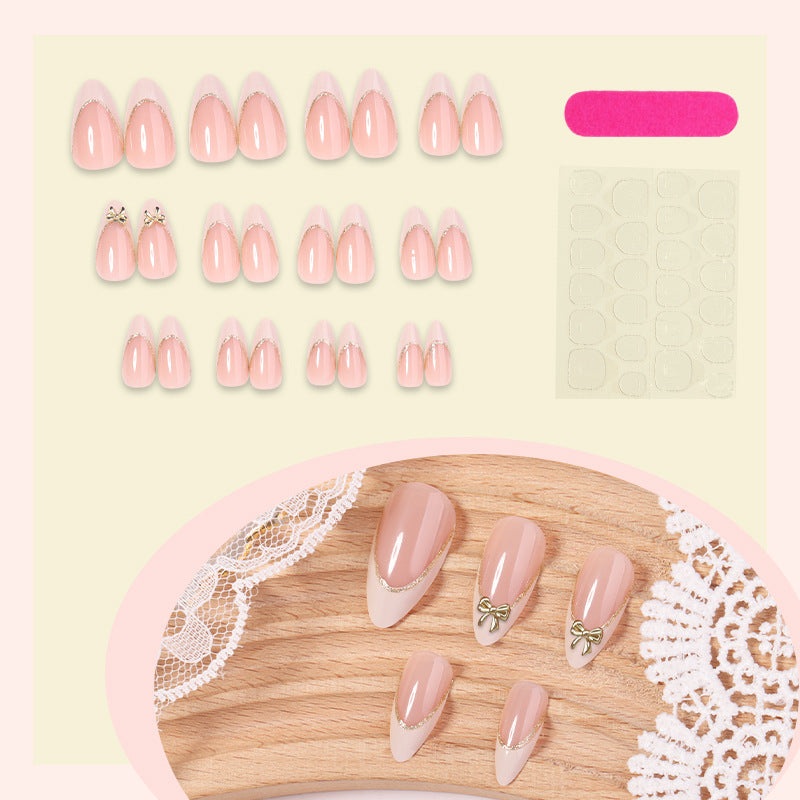 Premium Elegant Press-On Nail Set with Decorative Accents Bowlift
