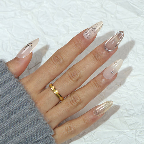 Premium Stiletto Press-On Nails with Glitter and Rhinestone Accents Bowlift