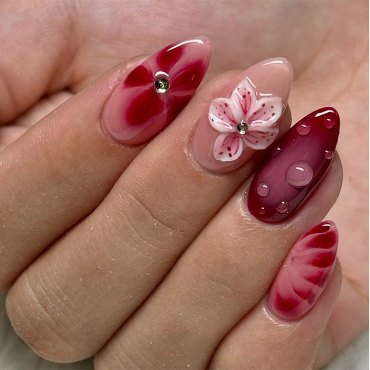 Floral Art Press-On Nail Set with 3D Accents Bowlift