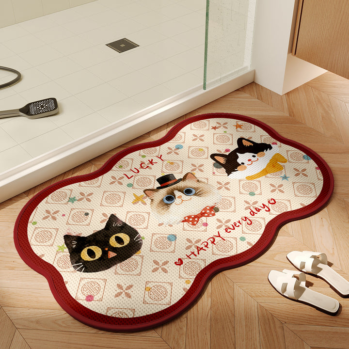 Cute Cartoon Cat-Themed Bath Mat Bowlift