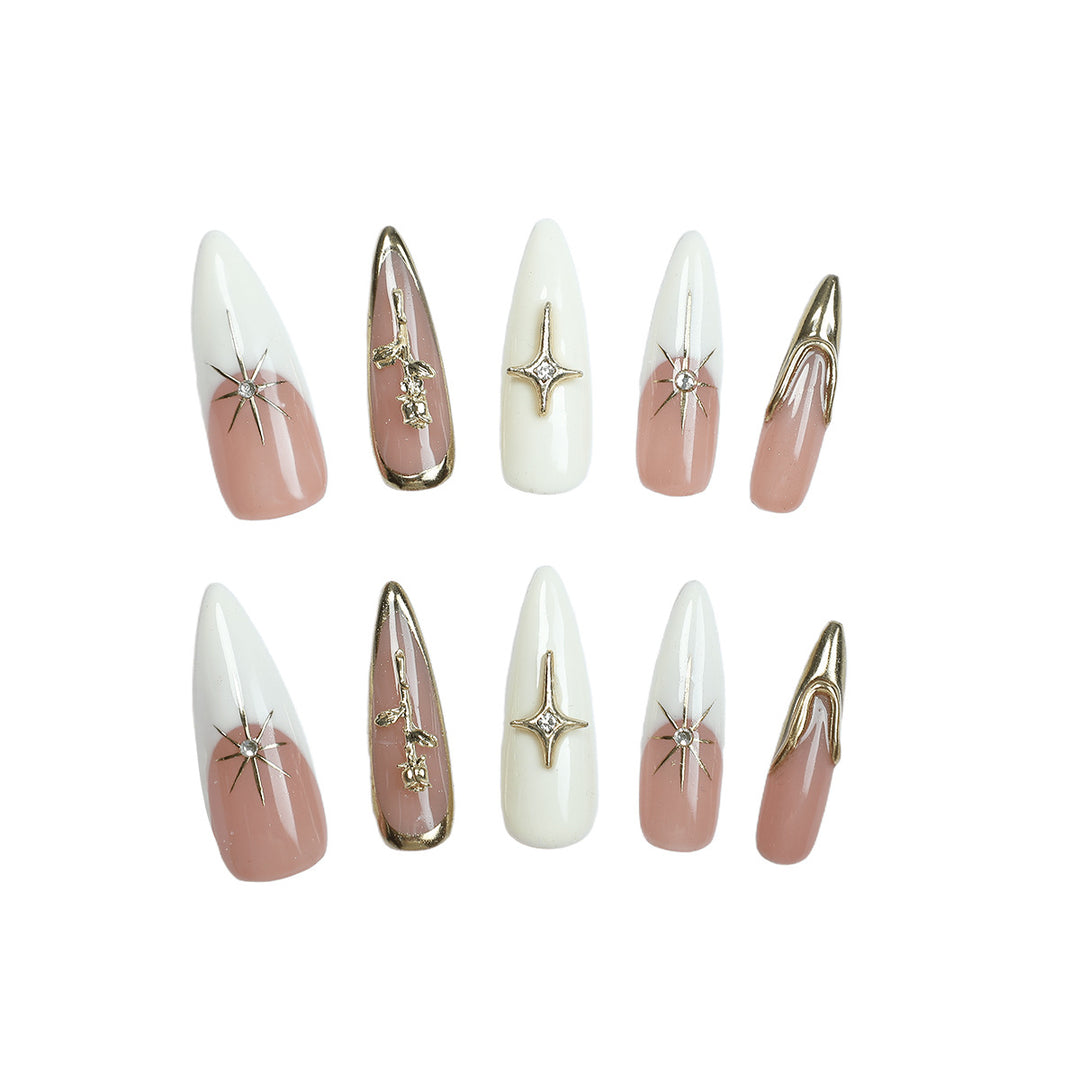 Artificial nail set with elegant 3D decorations and luxurious accents Bowlift